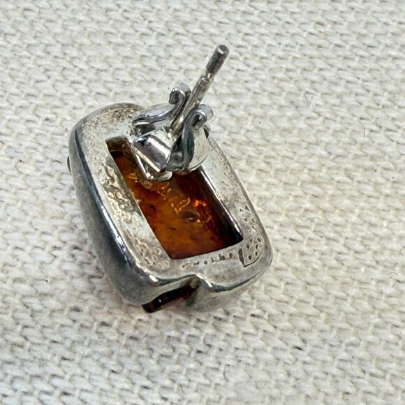 Sterling Silver Honey Baltic Amber Rectangular‎ Stud Earrings Marked - Picture 14 of 16